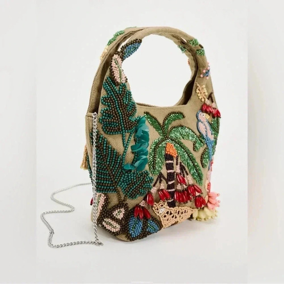 NWT Zara Beaded Mini Bucket Bag Canvas Jungle Tropical Animal 6525/310 - Picture 3 of 15